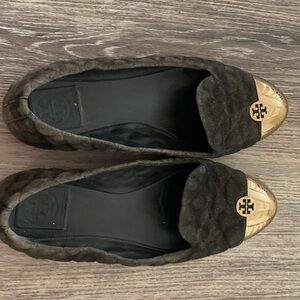 Tory Burch Black Flats with Gold Accents